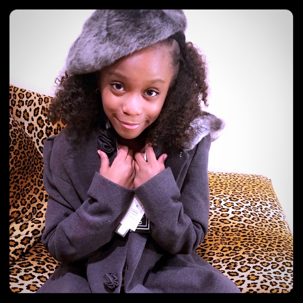 FAUX FUR HOODED ROSETTE COAT